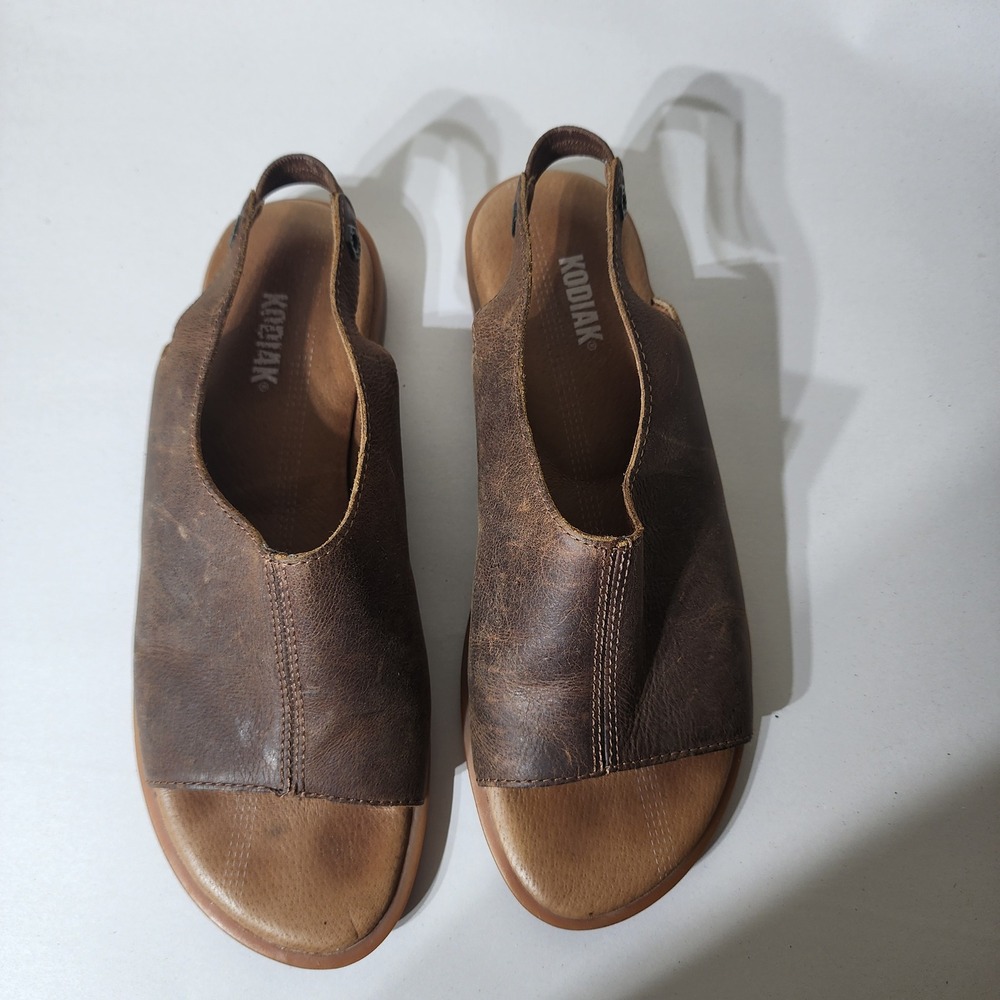 Kodiak Womens Brown Leather Slingback Peep Toe Flat Sandals Size 8 - Picture 6 of 8